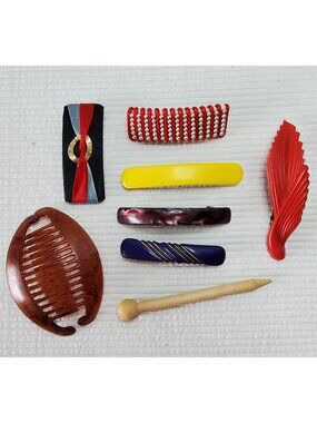 7 Vintage Hair Barrettes Clips Accessories Plastic 80s 90s Solid Lot 3.5"-5.5"